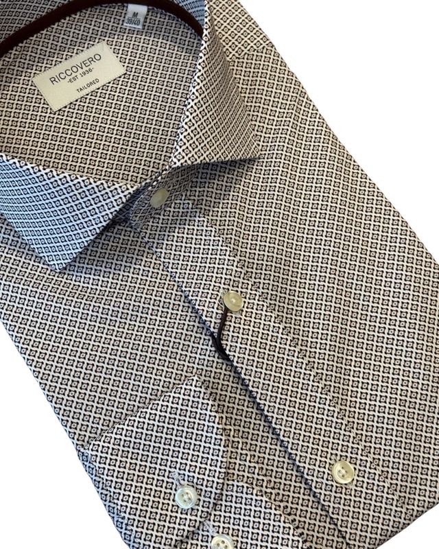 RICCOVERO - M Leo Tailor Fit Skjorte Beige Pattern 2405-172