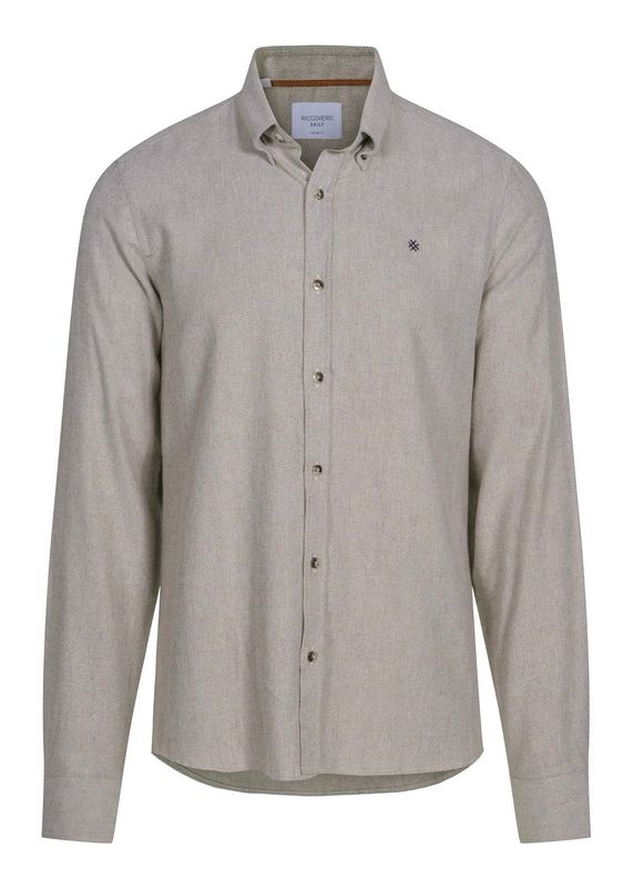 RICCOVERO - M Cambridge Tailor Fit Skjorte Light Beige Herringbone 5311-128